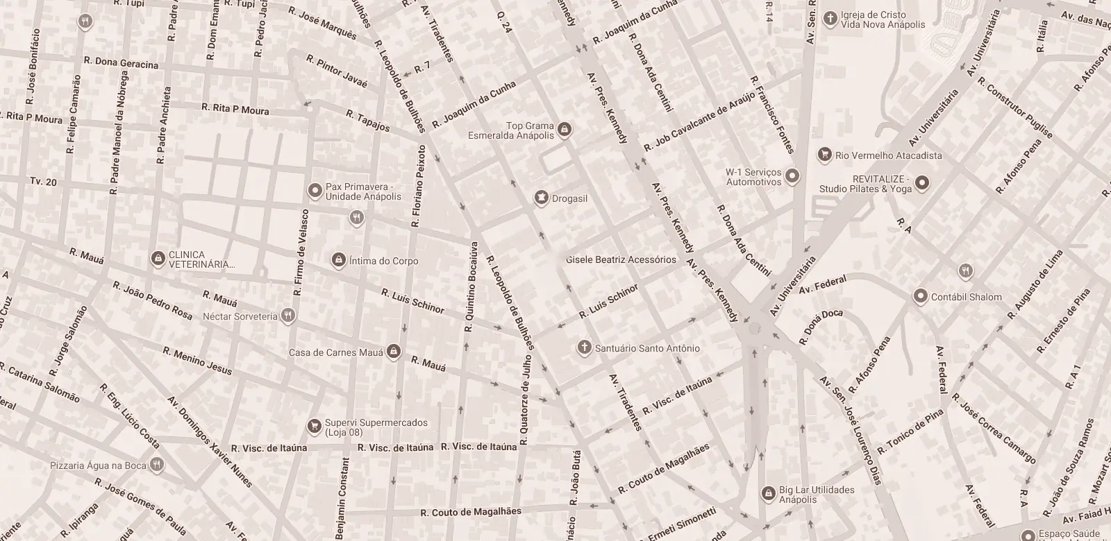 Mapa do Centro de Anápolis com a loja marcada na Av. Tiradentes